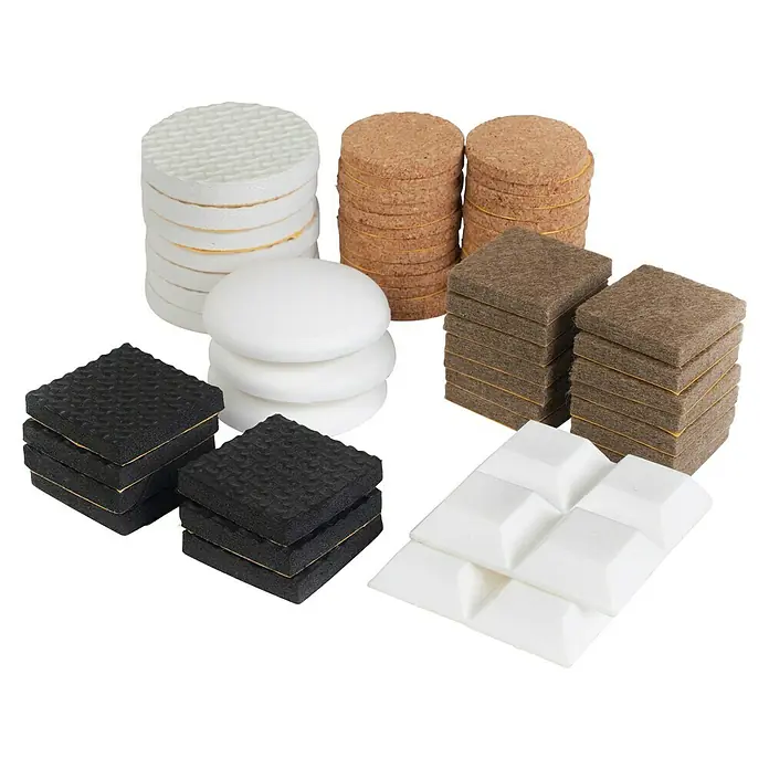 Walteco Türpuffer Filz-Eva-Kork-Gleiter - 82 -tlg. - Verschiedene Möbelgleiter-Pads in Weiß, Braun, Schwarz und Kork, um Kratzer zu verhindern und Möbel aufzustellen.