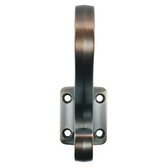 Walteco Garderobenhaken Lima - L x B x H: 90 x 32,5 x 77 mm, Anzahl Haken: 2 Stk., Braun antik - Nahaufnahme eines Wandhakens aus Metall, ideal für Jacken oder Handtücher, mit Schraubenlöchern zur einfachen Montage.