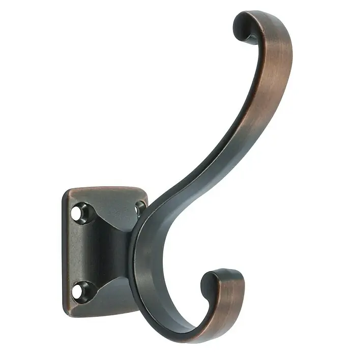 Walteco Garderobenhaken Lima - L x B x H: 90 x 32,5 x 77 mm, Anzahl Haken: 2 Stk., Braun antik - Robuster bronzefarbener Wandhaken mit geschwungenem Design für Jacken, Hüte und mehr. Ideal für Flur, Bad oder Schlafzimmer.