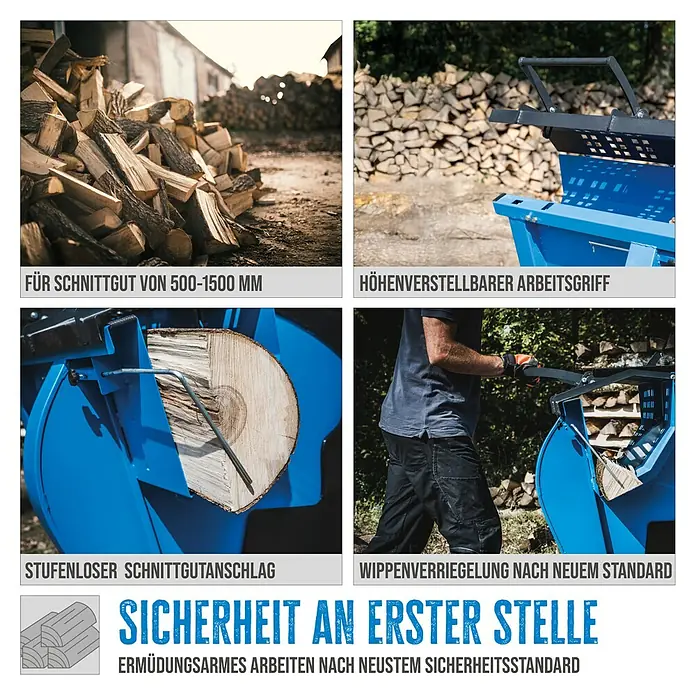 Güde Wippkreissäge BWS 700 - Durchmesser Sägeblatt: 700 mm, Bohrung Sägeblatt: 30 mm - Bild einer Holzspaltmaschine mit verschiedenen Funktionen.