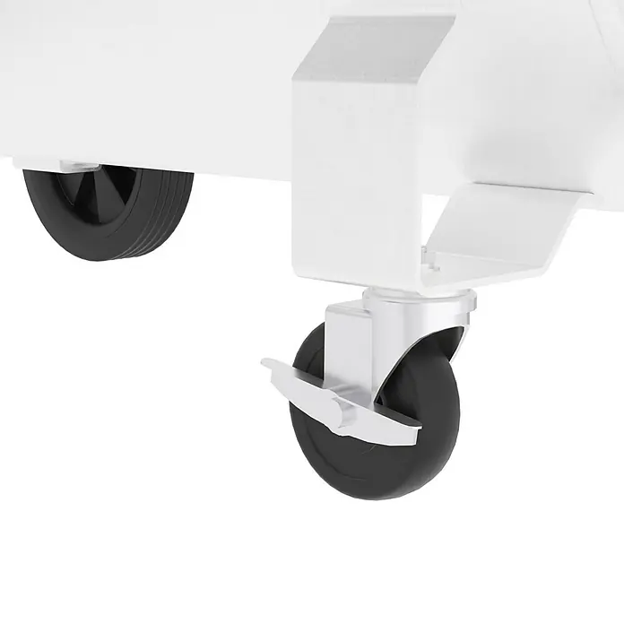 Güde Kompressor 600/10/100 VZ-PRO - 4.000 W, Max. Druck: 10 bar, 100 l, Schmierung: Ölgeschmiert - Detailansicht der Rollen des weißen Produkts, die eine einfache Mobilität und Stabilität gewährleisten.\n