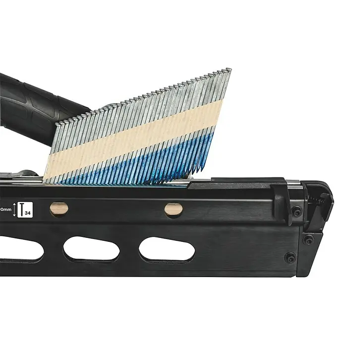 Rapid Druckluft-Streifennagler Rapid PRO PFN3490 - Betriebsdruck: 5 bar - 8 bar, Geeignet für: Streifennägel 50 - 90 mm - Ein Magazin mit Stiften für einen Stiftnagler. Die Stifte sind auf einem Streifen zusammengefasst.