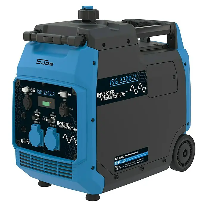 Güde Stromerzeuger ISG 3200-2 - 3.500 kW, Tankvolumen: 7,8 l, Verbrauch: 1,42 l/h - Tragbarer Güde ISG 3200-2 Inverter Stromerzeuger mit praktischem Tragegriff und Rädern für den mobilen Einsatz, ideal für Baustellen und Camping.