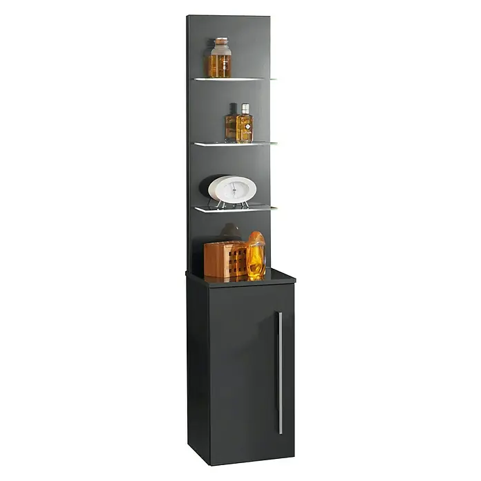 Camargue Stella Seitenschrank - 30,4 x 32,5 x 151,6 cm, Grafit - Schwarzer Badezimmerschrank mit Regalen zur stilvollen Aufbewahrung von Badartikeln und Dekorationen. Praktisches Möbelstück für jedes Badezimmer.