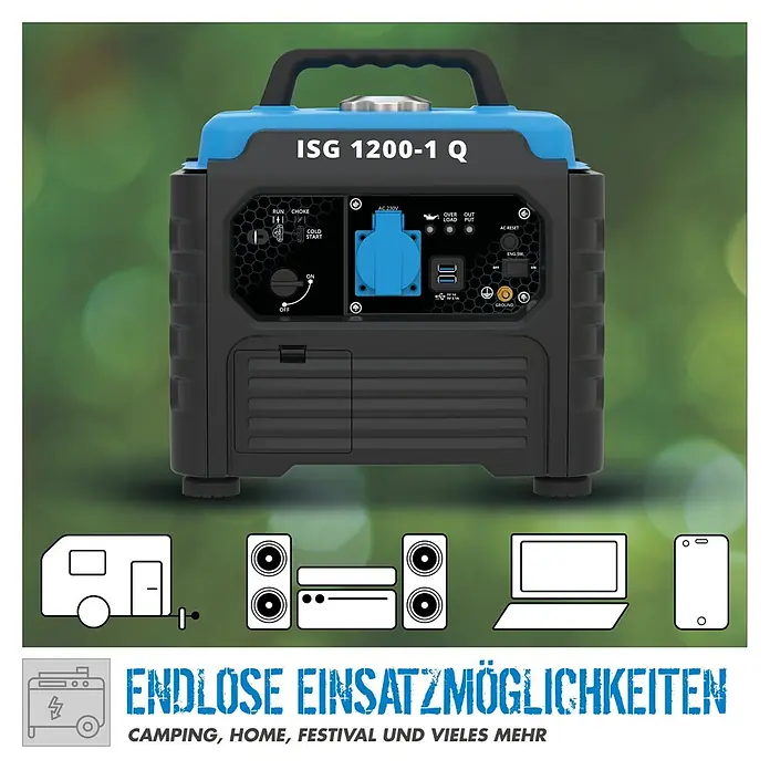 Güde Stromerzeuger SG 1200-1 Q - 1,2 kW, Tankvolumen: 3 l, 0,5 l/h - Der ISG 1200-1 Q Stromerzeuger ist ideal für Camping, Zuhause oder Festivals. Er bietet zuverlässige Stromversorgung für diverse Geräte.