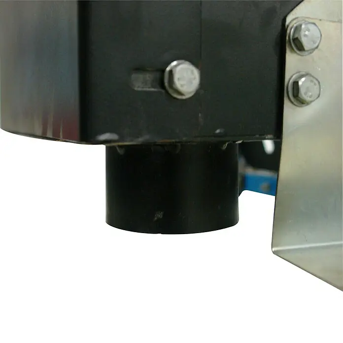 Güde Tischkreissäge PBK 500 - 3.000 W, Durchmesser Sägeblatt: 500 mm - Detailansicht einer schwarzen Maschinenkomponente mit silbernen Bolzen. Robuste Bauweise für industrielle Anwendungen.