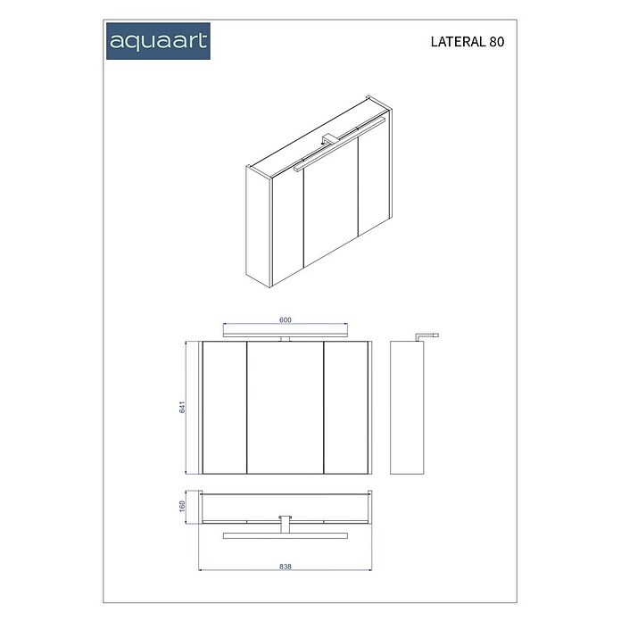 Aquaart LED omarica z ogledalom Lateral  (Do x Š x V: 83,8 x 16 x 64 cm, Bela) | 3697 - Badmöbelprogramm Marke | DADC - Möbel | DAD - Badausstattung | DA - Badausstattung/Bäderwelt | D - Sanitär | BAUHAUS