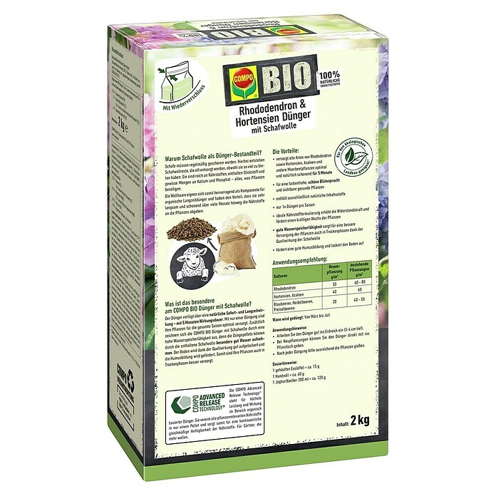 Compo Bio-Schafwolldünger Rhododendron & Hortensien (2 kg, Hortensien) | BAUHAUS