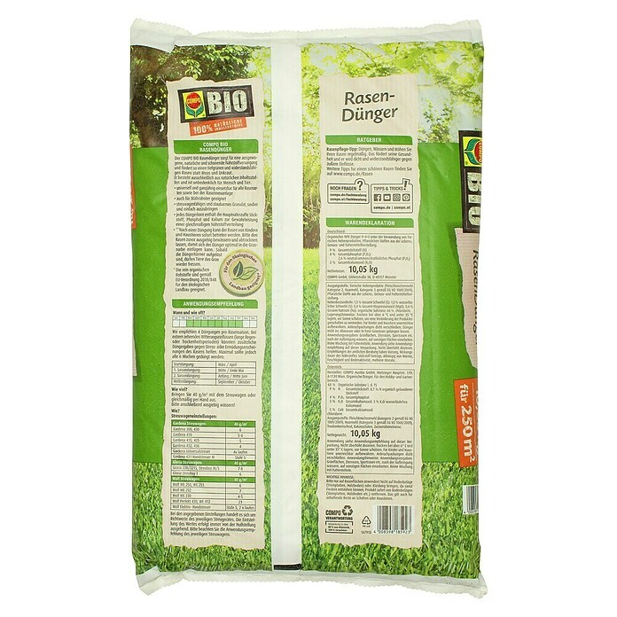 Compo Bio Rasendünger (10,05 kg, Max. Anwendungsfläche: 500 m²) | BAUHAUS