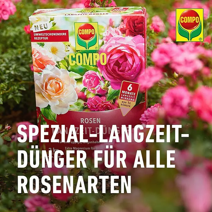 Compo Langzeitdünger Rosen - 850 g - COMPO Rosen Spezial-Langzeit-Dünger: Für üppige Rosenblüten und langanhaltende Nährstoffversorgung.