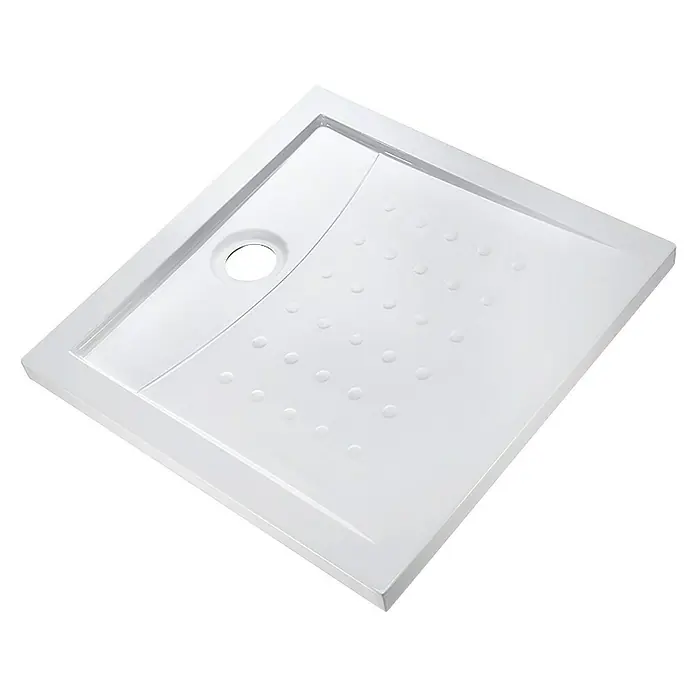 Plato de ducha Code - L x An: 80 x 80 cm, Acrílico sanitario, Blanco - Plato de ducha cuadrado blanco con superficie antideslizante y orificio de desagüe.