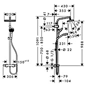 Hansgrohe Überkopfbrausen-Set Showerpipe My Select E 240 (Mit Thermostatarmatur, Lochabstand: 75 - 85 cm, Anzahl Funktionen: 3, Chrom)
