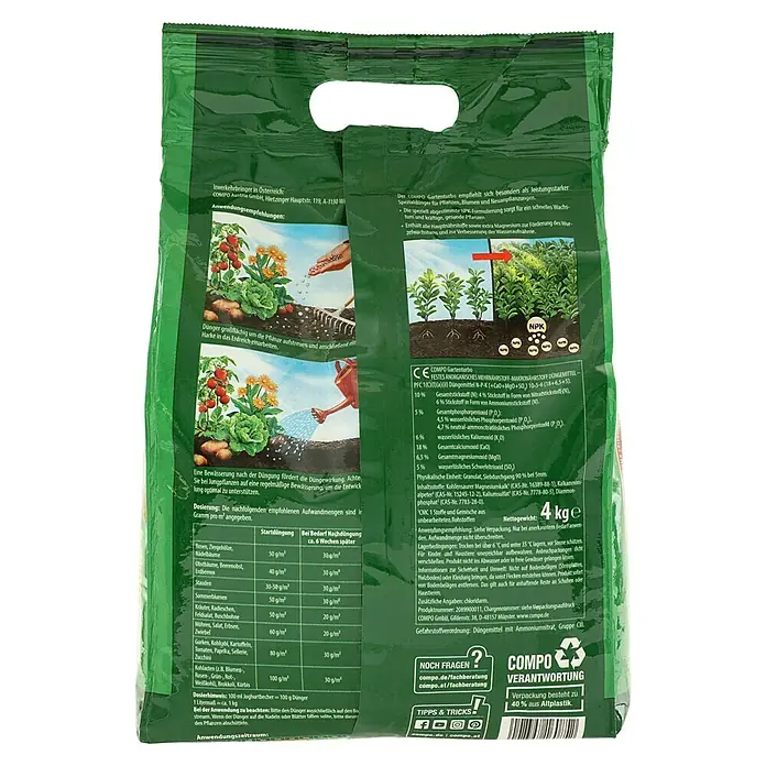 Compo Universaldünger Gartenturbo - 4 kg - COMPO Gartenturbo: Ein hochwirksamer Spezialdünger für Pflanzen, Blumen und Neupflanzungen. Fördert Wachstum und Wurzelbildung.