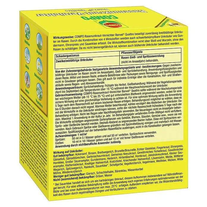 Compo Unkrautvernichter Banvel® Quattro - 75 ml - COMBO Rasenunkraut-Vernichter Banvel Quattro für zuverlässige Unkrautbekämpfung. Entfernt Rasenunkraut effektiv.