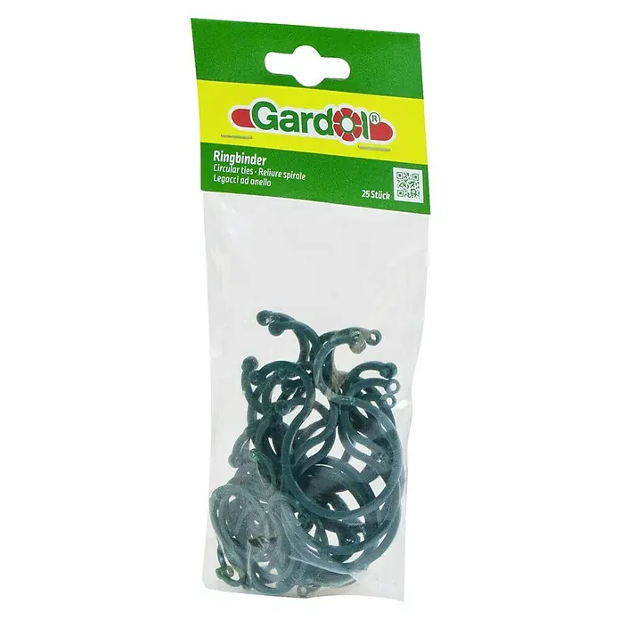 Gardol Ringbinder - 25 Stk. - Eine Packung Gardol Ringbinder, bestehend aus 25 Stück. Die Ringbinder sind spiralförmig und in einer transparenten Verpackung verpackt.