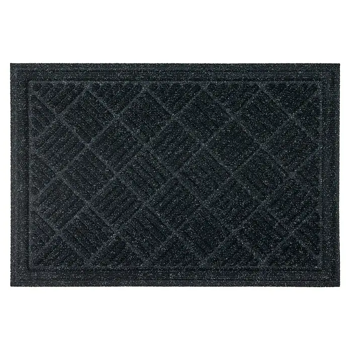Fußmatte Nub Star - Anthrazit, 63 x 43 cm, 90 % Polyester, 10 % Polypropylen - Eine dunkelgraue Fußmatte mit einem Diamantenmuster und einem erhöhten Rahmen, ideal für den Eingangsbereich.