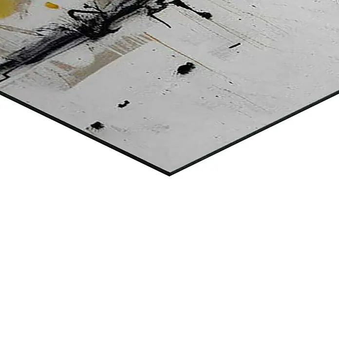 Reinders Glasbild Girl Spraying - Girl Spraying, B x H: 100 x 140 cm - Abstraktes Kunstwerk mit Farbklecksen in Schwarz, Weiß und Gelb. Das Gemälde ist ein echter Hingucker für jeden Raum und Stil.