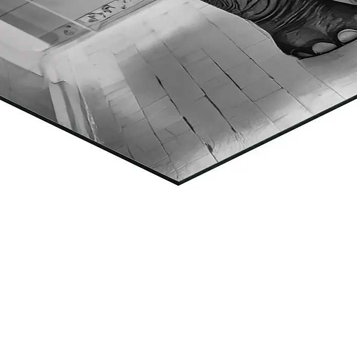 Reinders Glasbild Elephant Toilet - Elephant Toilet, B x H: 60 x 90 cm - Detailaufnahme von Aluminiumfolienquadraten, die ein glänzendes, strukturiertes Muster erzeugen. Ideal für Küchendekor oder kulinarische Themen.