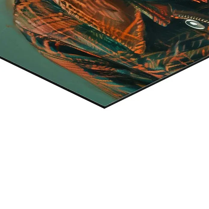 Reinders Glasbild Cool Cow - Cool Cow, B x H: 60 x 90 cm - Nahaufnahme eines Kunstdrucks mit einem abstrakten Muster aus orangefarbenen und grünen Farbtönen, der eine moderne Ästhetik vermittelt.