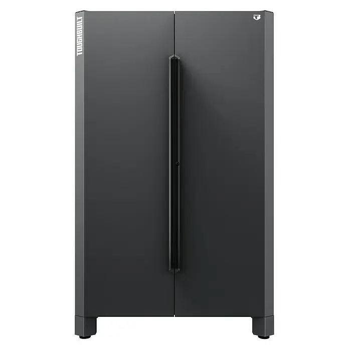 ToughBuilt Armario multiusos metálico - An x Al: 122 x 198 cm, Número de puertas: 2 ud. - Imagen de un elegante armario de herramientas Toughbuilt negro. Ideal para organizar sus herramientas en el garaje o taller.