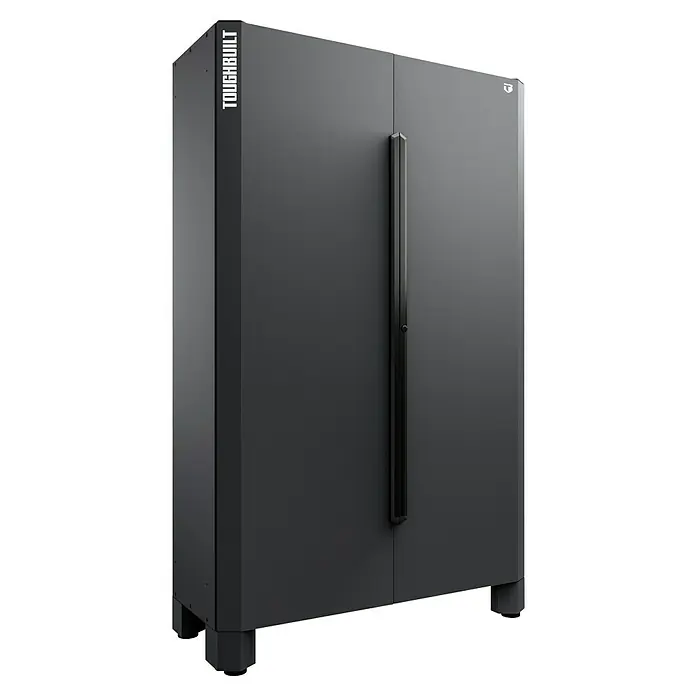 ToughBuilt Armario multiusos metálico - An x Al: 122 x 198 cm, Número de puertas: 2 ud. - Armario de herramientas Toughbuilt gris con asa vertical. Ideal para taller, ofrece una solución de almacenamiento robusta para herramientas.