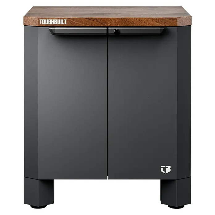 ToughBuilt Armario multiusos metálico - L x An x Al: 47 x 71 x 84 cm, Número de puertas: 2 ud. - El armario de taller ToughBuilt con tapa de madera ofrece un amplio espacio para herramientas y accesorios.