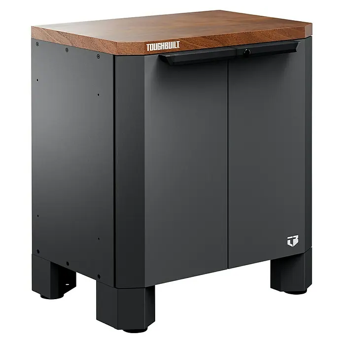 ToughBuilt Armario multiusos metálico - L x An x Al: 47 x 71 x 84 cm, Número de puertas: 2 ud. - Un armario de herramientas ToughBuilt con una encimera de madera y dos puertas, ideal para el taller.