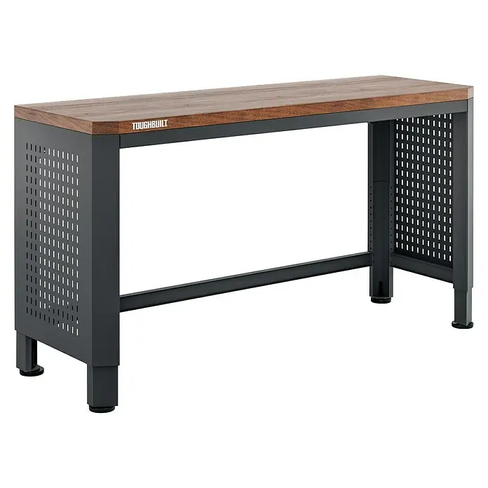 ToughBuilt Banco de trabajo - L x An: 47 x 142 cm, Altura de trabajo: 83 cm, Negro - El robusto banco de trabajo cuenta con una mesa de madera y una estructura metálica para tareas de taller.