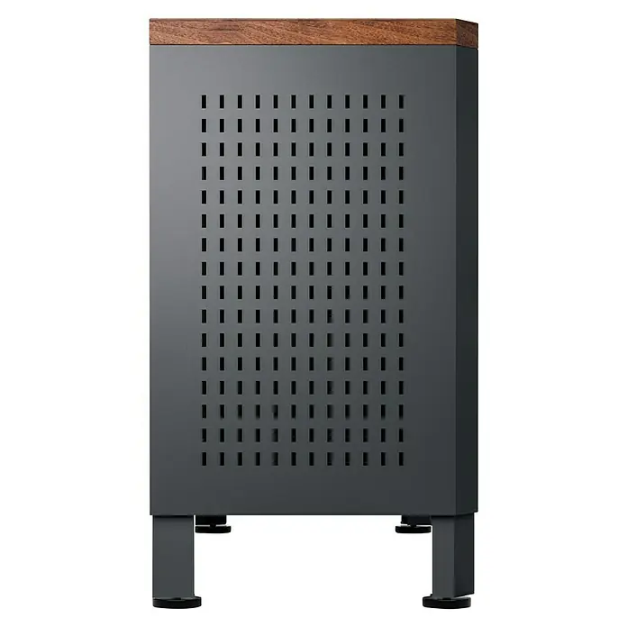 ToughBuilt Banco de trabajo - L x An: 47 x 142 cm, Altura de trabajo: 83 cm, Negro - Una carcasa de ordenador elegante y oscura con una parte superior de acento de madera y un diseño perforado para una ventilación óptima.