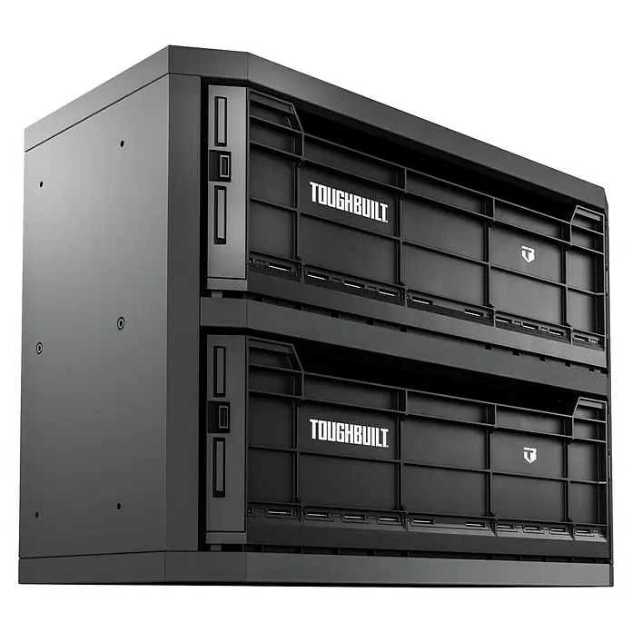 ToughBuilt Armario colgante - L x An x Al: 41 x 71 x 84 cm, Número de cajones: 2 ud., Capacidad de carga: 45 kg - Las cajas de herramientas apilables ToughBuilt ofrecen un almacenamiento robusto. El sistema es ideal para talleres y obras gracias a su diseño modular.