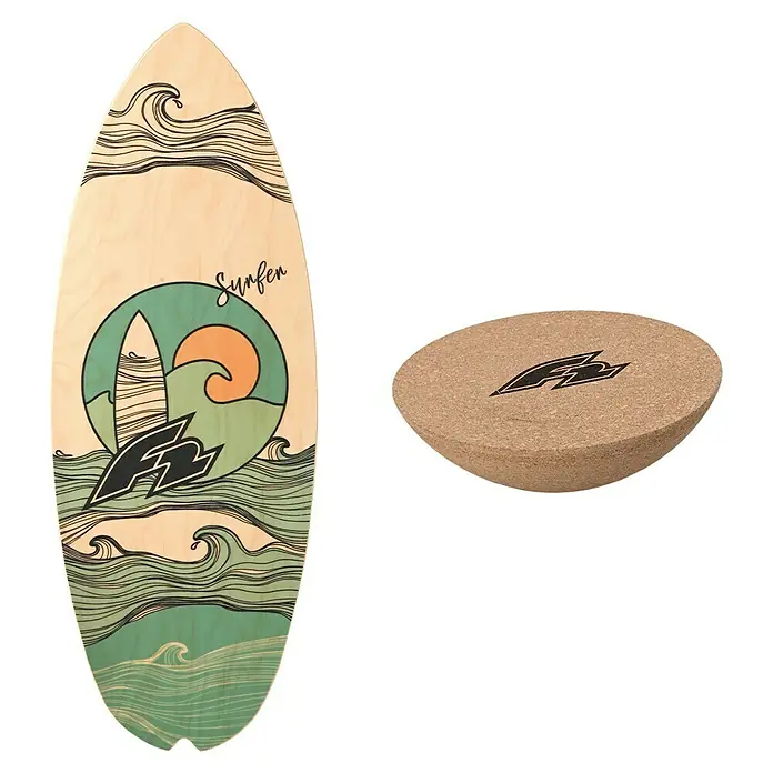 F2 Balance Board Halfshell Balance Training - L x B: 80 x 30 cm, Tragkraft: 120 kg - Balance Board aus Holz mit Korkrolle. Ideal für Surfer und Skateboarder zum Trainieren des Gleichgewichts.