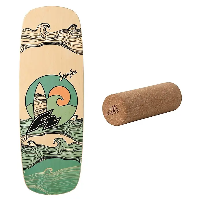 F2 Balance Board Pill Balance Training - L x B: 86 x 30 cm, Tragkraft: 120 kg - Balance Board mit Korkrolle für das Gleichgewichtstraining mit stylischem "Surfen"-Design. Perfekt für Fitness und Spaß!