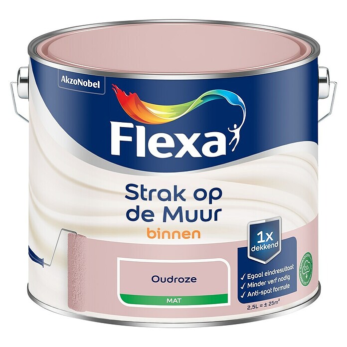 Flexa Strak op de Muur Muurverf (Oudroze, Mat, 2,5 l) | BAUHAUS