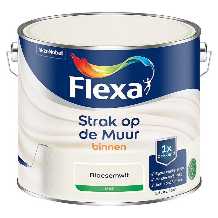 Flexa Strak op de Muur Muurverf (Bloesemwit, Mat, 2,5 l) | BAUHAUS