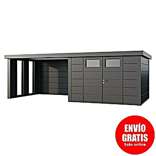 Telluria Caseta metálica Classico 3030 con salón a la izquierda y 2 ventanas (Medidas ext. (An x Pr): 662 x 318 cm, Acero, Antracita, Sin set)