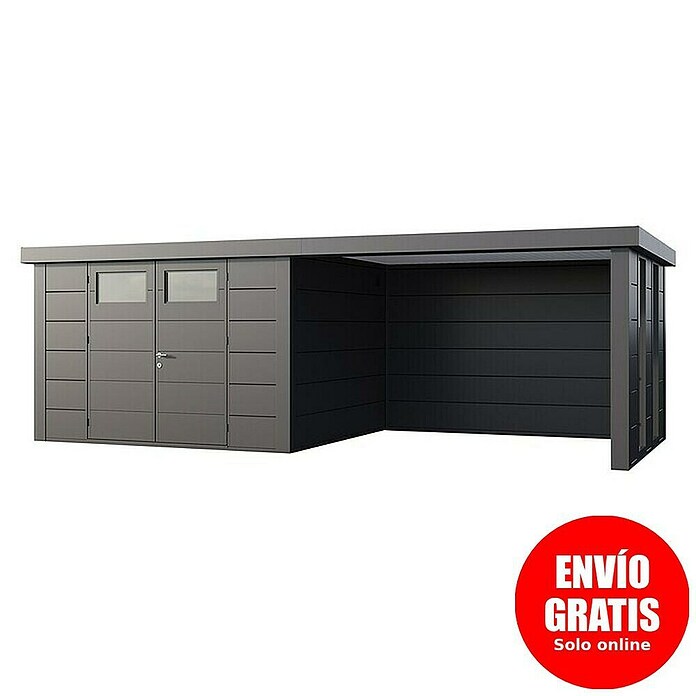 Telluria Caseta metálica Classico 3330 con salón a la derecha y 2 ventanas (Medidas ext. (An x Pr): 692 x 318 cm, Acero, Antracita, Sin set) | BAUHAUS