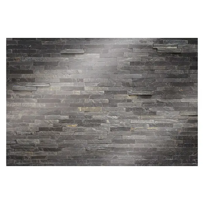 CUCINE Küchenrückwand - Stonehenge, 60 x 40 cm, Stärke: 6 mm, Einscheibensicherheitsglas (ESG) - Elegante graue Steinwandverkleidung mit horizontalen, schmalen Steinelementen, die eine moderne und stilvolle Wandgestaltung ermöglicht.