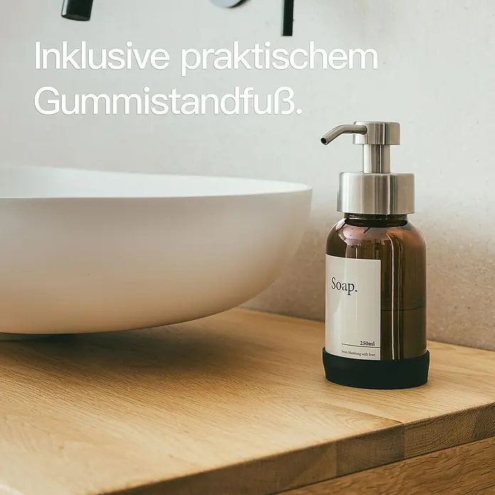 Designfabrik Hamburg Seifenspender - Edelstahl, Silber/Braunglas - Seifenspender mit praktischem Gummifuß für sicheren Stand im Badezimmer. Das stilvolle Design passt perfekt zu jeder Einrichtung.