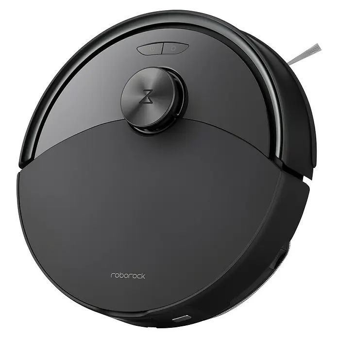 Roborock Saugwischroboter Q10 VF Black - Saugkraft: 10.000 Pa, Akkulaufzeit: 150 min, Fassungsvermögen Roboter: 500 ml, Schwarz - Nahaufnahme eines schwarzen Roborock Saugroboters. Praktisch für die Reinigung von Hartböden und Teppichen im Haus.