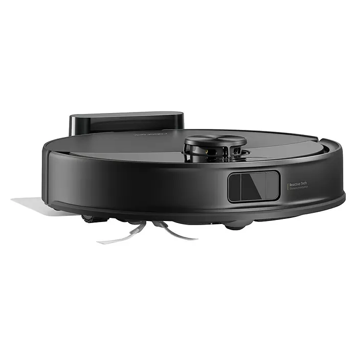 Roborock Saugwischroboter Q10 VF Black - Saugkraft: 10.000 Pa, Akkulaufzeit: 150 min, Fassungsvermögen Roboter: 500 ml, Schwarz - Nahaufnahme eines Roborock S8 Staubsaugerroboters in Schwarz, der fortschrittliche Technologie und Hindernisvermeidung zeigt.