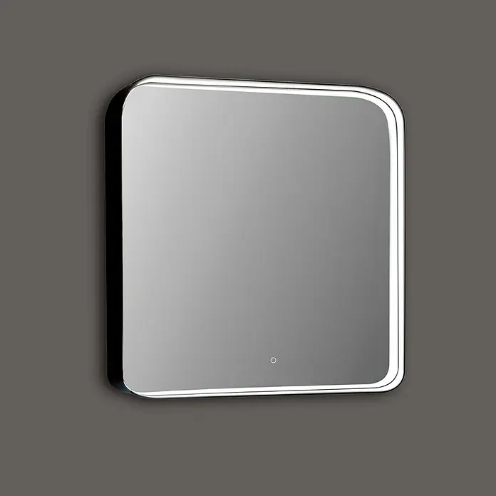 Lichtspiegel Noa - 80 x 80 cm, Schwarz, Sensor - Modern gestalteter beleuchteter Spiegel für Badezimmer mit abgerundeten Ecken und LED-Beleuchtung für eine elegante Atmosphäre.