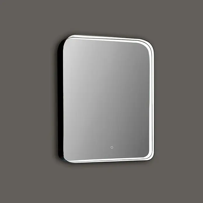Lichtspiegel Noa - 60 x 80 cm, Schwarz, Sensor - Modern beleuchteter Badezimmerspiegel mit abgerundeten Ecken und einem schlanken Design, ideal für jedes Badezimmer.