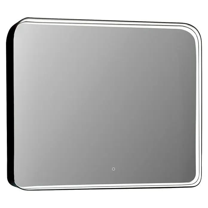 Lichtspiegel Noa - 100 x 80 cm, Schwarz, Sensor - Quadratischer, beleuchteter Spiegel mit abgerundeten Ecken und einem subtilen Lichtakzent, ideal für moderne Badezimmer.