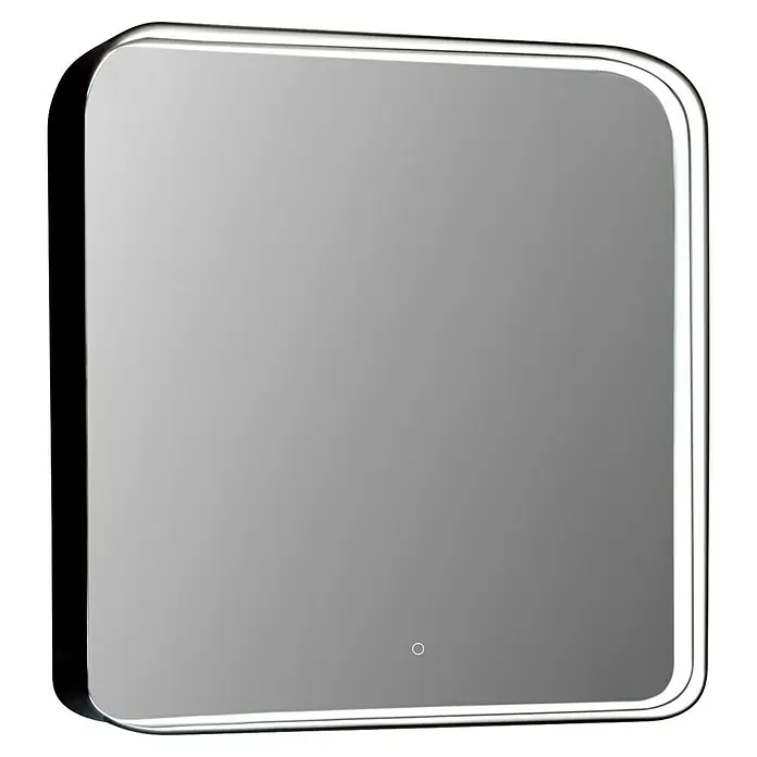 Lichtspiegel Noa - 80 x 80 cm, Schwarz, Sensor - Ein quadratischer LED-Spiegel mit abgerundeten Ecken und einem schmalen Rahmen. Ideal für moderne Badezimmer.