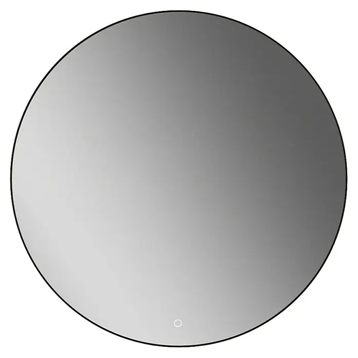 Lichtspiegel Emma - 60 x 60 cm, Durchmesser: 60 cm, Schwarz, Sensor - Runder Spiegel mit LED-Beleuchtung für ein modernes Badezimmerambiente. Elegantes Design mit sanftem Lichtakzent.