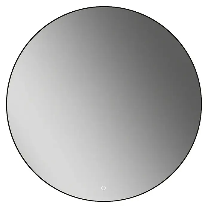 Lichtspiegel Emma - 70 x 70 cm, Durchmesser: 70 cm, Schwarz, Sensor - Ein runder Spiegel mit einem subtilen Lichtpunkt. Das Design ist schlicht und modern, perfekt für jedes Badezimmer.