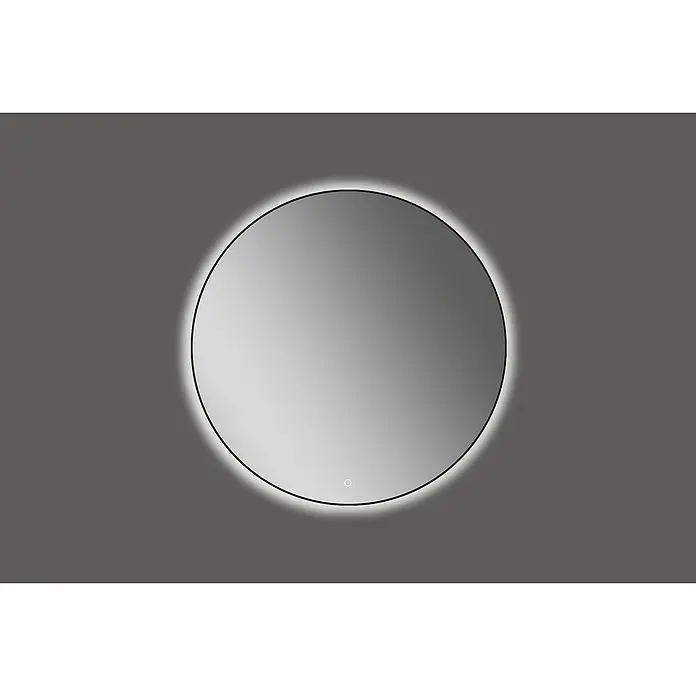 Lichtspiegel Emma - 80 x 80 cm, Durchmesser: 80 cm, Schwarz, Sensor - Runder, beleuchteter Spiegel mit minimalistischem Design, ideal für moderne Badezimmer und zur Aufwertung des Interieurs.