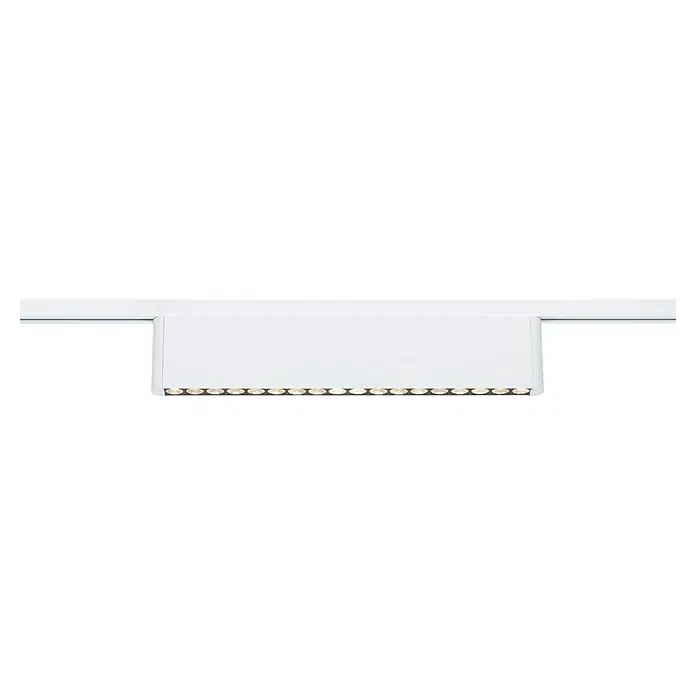 Paulmann URail LED-Lichtleiste Zelos - L x B x H: 2,3 x 37,2 x 7,4 cm, Lichtfarbe: Neutralweiß, Signalweiß - Ein horizontal ausgerichtetes, weißes Deckenlicht mit mehreren LED-Leuchten unten sorgt für moderne Beleuchtung und stilvolles Design.