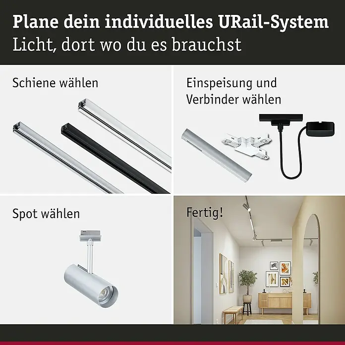 Paulmann URail LED-Pendelleuchte Tyros - 5,5 W, Ø x H: 10 x 10,3 cm, RGBW, Signalweiß - Gestalte dein eigenes URail-System: Wähle Schienen, Einspeisungen, Spots und Verbinder für individuelle Beleuchtungslösungen.