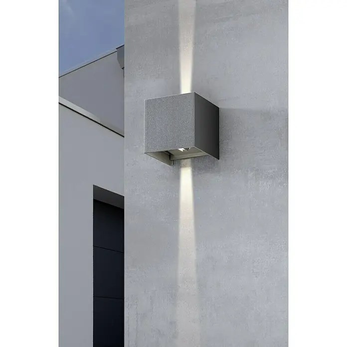 Starlux LED-Außenwandleuchte Umea - 8 W, 10 x 10 x 10 cm, Anthrazit, IP54 - Moderne graue Wandleuchte, die ein helles Licht nach oben und unten wirft und eine stilvolle Außenbeleuchtung bietet.